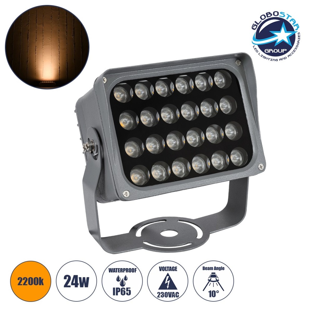 GLOBOSTAR® FLOODXENA 90127 Προβολέας Σποτ Wall Washer LED 24W 2520lm 10° AC 220-240V Αδιάβροχο IP65 Ultra Θερμό Λευκό 2200K - Bridgelux SMD Chip - Γκρι Ανθρακί - Μ18 x Π13.5 x Υ18cm - 3 Χρόνια Εγγύηση